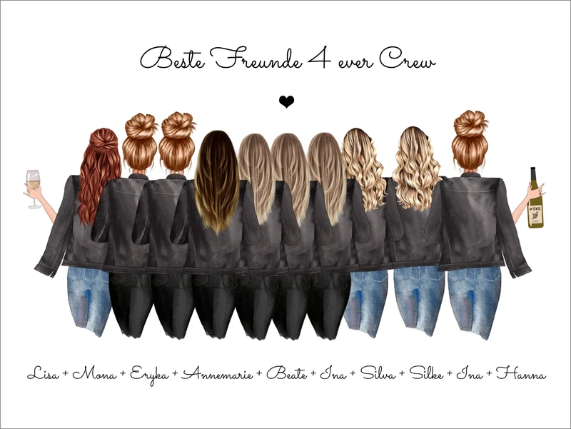 10 Freundinnen Bild individuell mit Namen Spruch personalisieren - Poster Geburtstagsgeschenk & Weihnachtsgeschenk