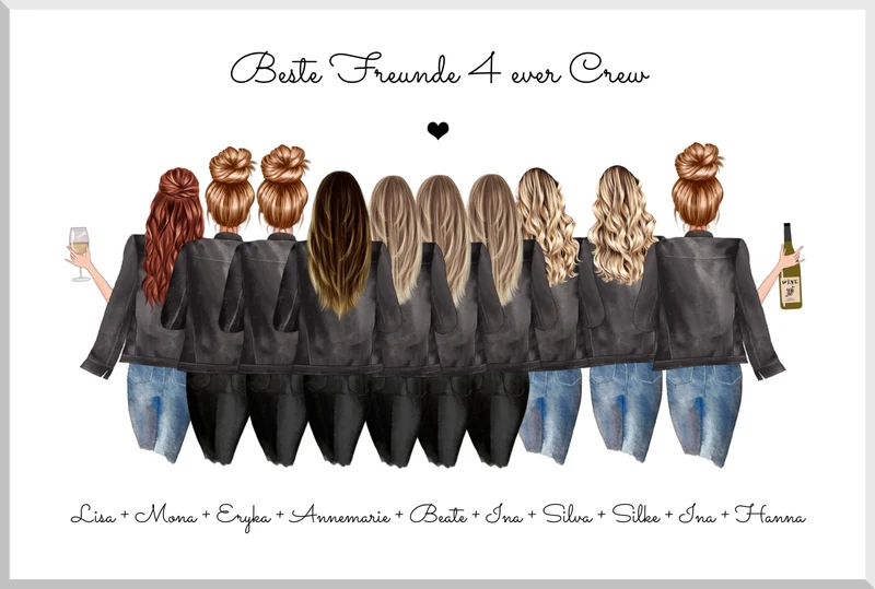 10 Freundinnen Bild individuell mit Namen Spruch personalisieren - Poster Geburtstagsgeschenk & Weihnachtsgeschenk