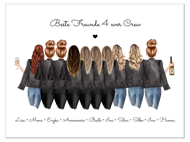 10 Freundinnen Bild individuell mit Namen Spruch personalisieren - Poster Geburtstagsgeschenk & Weihnachtsgeschenk