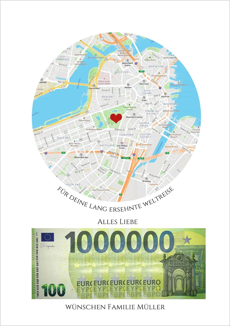 Geldgeschenk für Reise – Wunscherfüller Poster mit Namen & Reiseziel personalisiert