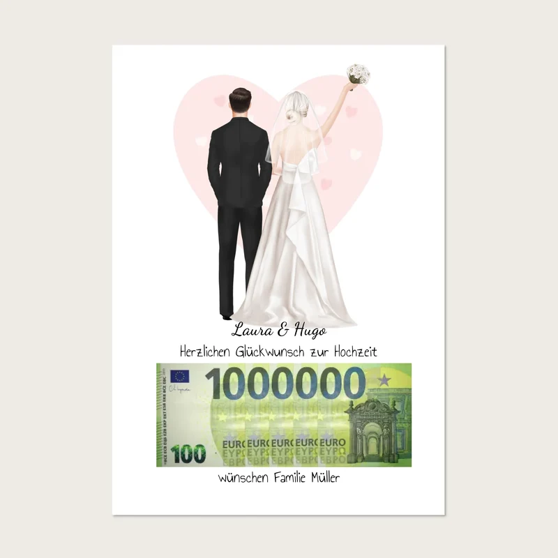 Personalisiertes Geldgeschenk zur Hochzeit "Brautpaar" – stilvolles Poster mit Namen & Datum
