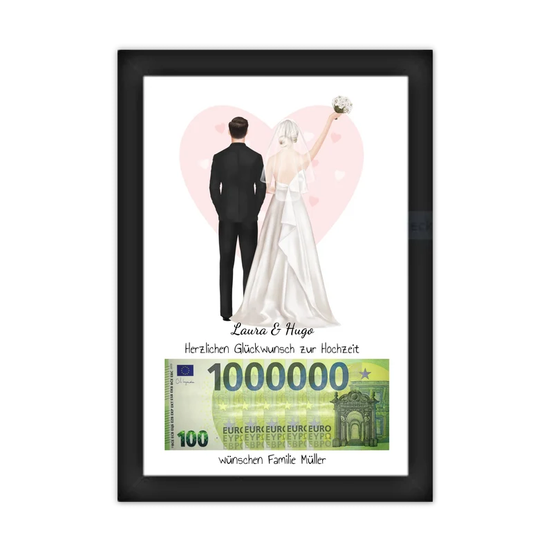 Personalisiertes Geldgeschenk zur Hochzeit "Brautpaar" – stilvolles Poster mit Namen & Datum