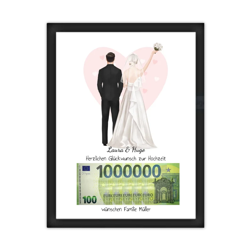 Personalisiertes Geldgeschenk zur Hochzeit "Brautpaar" – stilvolles Poster mit Namen & Datum