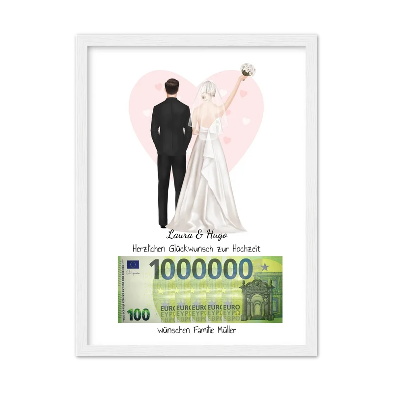 Personalisiertes Geldgeschenk zur Hochzeit "Brautpaar" – stilvolles Poster mit Namen & Datum