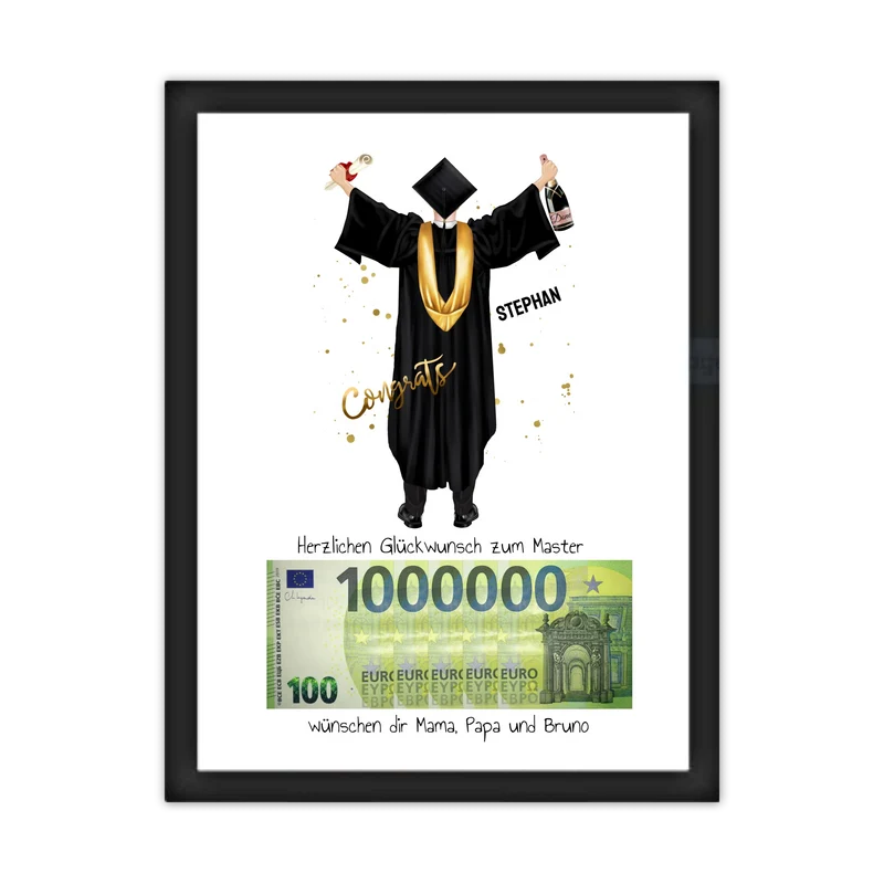 Geldgeschenk - Personalisiertes Abschlußgeschenk zum Abi, Bachelor, Master, Doktor Mann - 1. Million