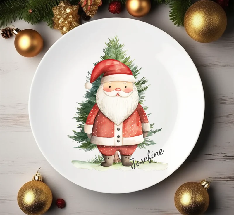Kinderteller Weihnachten mit Weihnachtsmann - Weihnachtsteller mit Namen personalisiert, Kindergeschirr