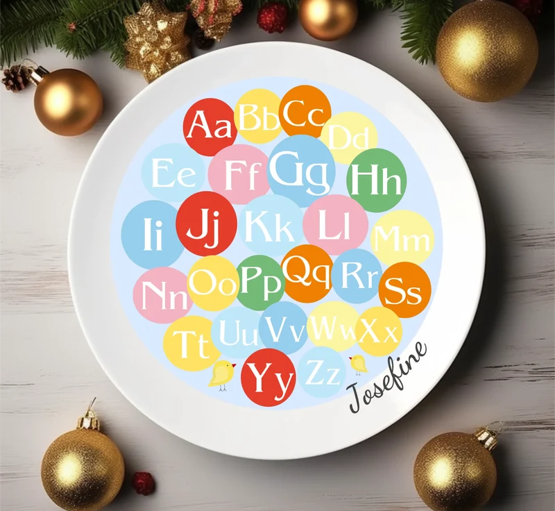Kinderteller Buchstabe mit Namen personalisiert, Kindergeschirr Geschenk zur Taufe, Geburt, Geburtstag und Weihnachten