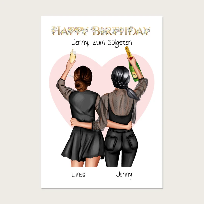 Personalisiertes "Beste Freundin Bild Geschenk 30. Geburtstag" Geburtstagsgeschenk Poster mit 2 Frauen - digitale Datei