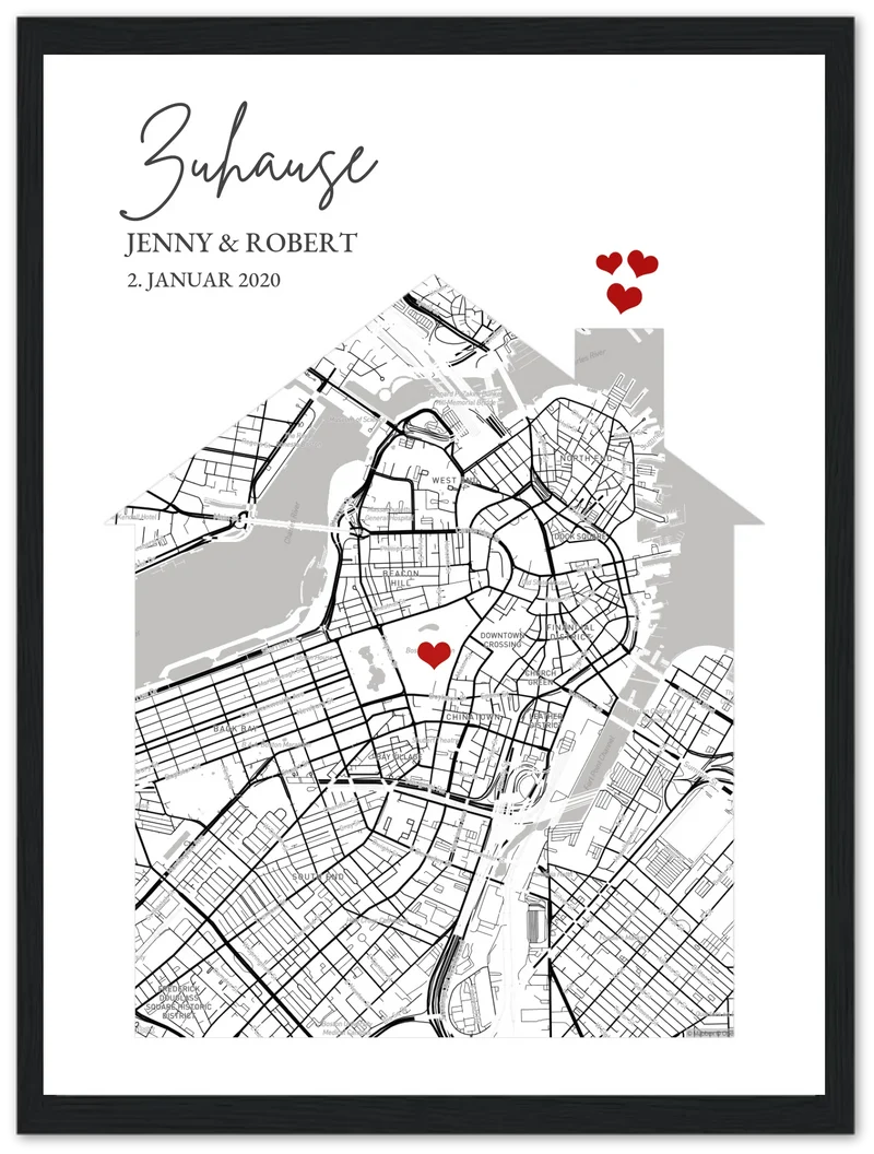 Personalisiertes Poster "Zuhause" Stadtplan & Koordinaten Geschenk mit Namen und Datum - digitale Datei