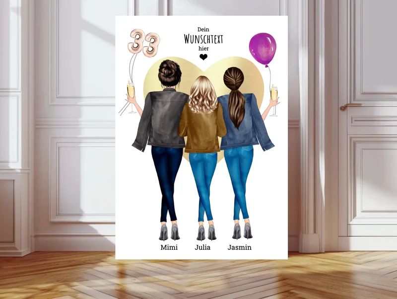 Personalisiertes "Beste Freunde Bild Geschenk" Geburtstagsgeschenk Poster mit 3 Freundinnen - digitale Datei