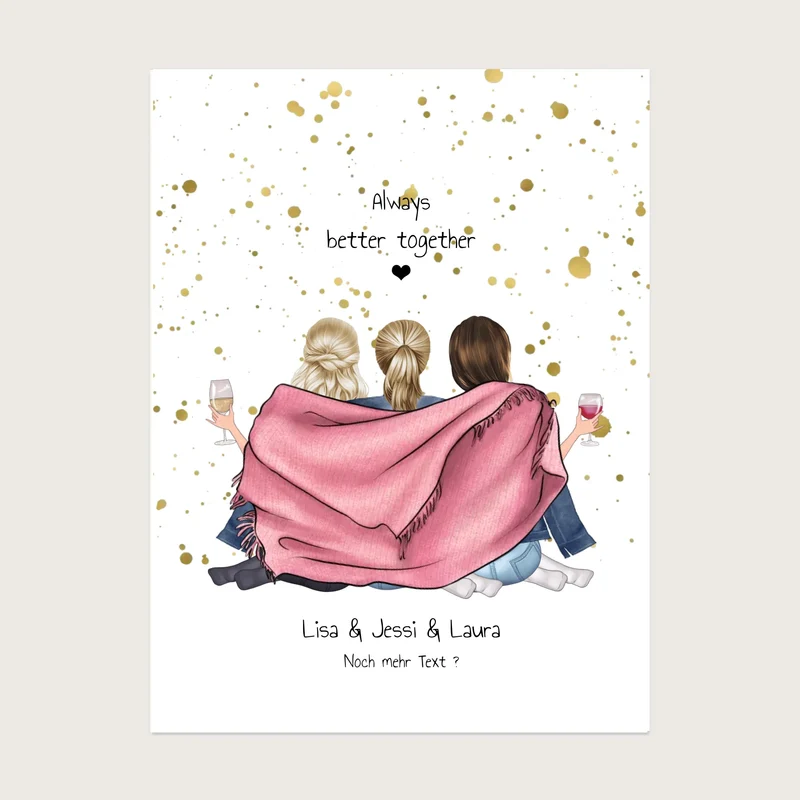 3 beste Freunde Bild Geschenk - Poster mit 3 Freundinnen gestalten - digitale Datei