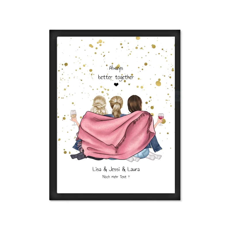 3 beste Freunde Bild Geschenk - Poster mit 3 Freundinnen gestalten - digitale Datei