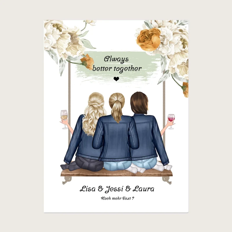 3 beste Freunde Bild Geschenk - Poster mit 3 Frauen gestalten - digitale Datei