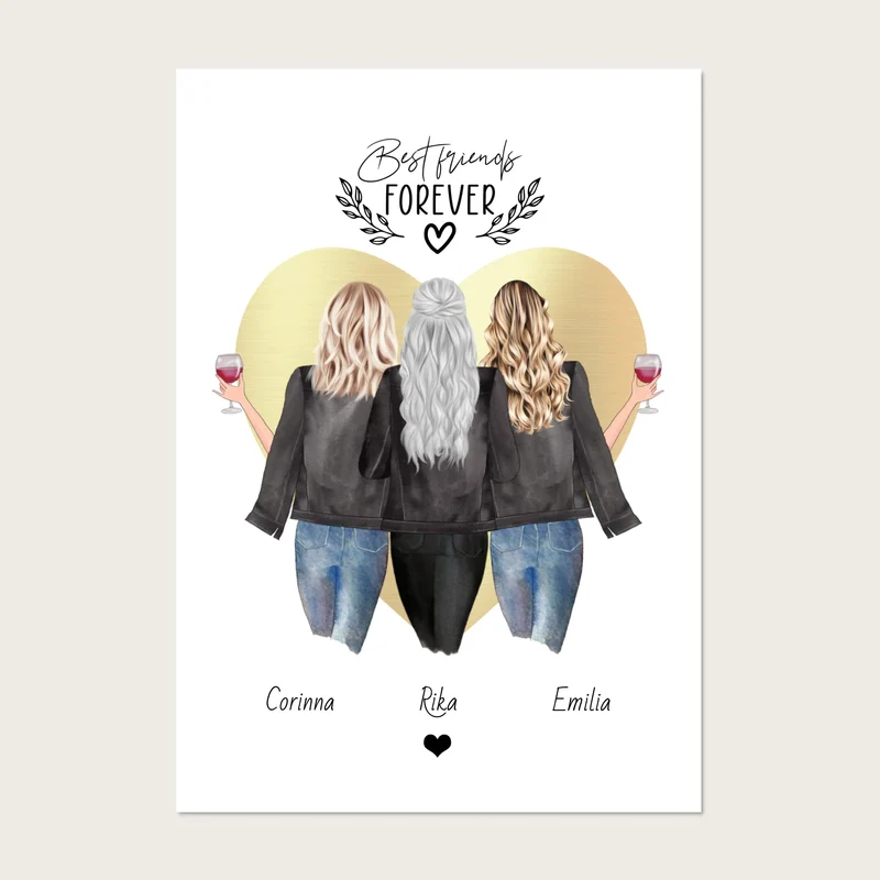 3 beste Freundin Bild Geschenk - Poster mit 3 Frauen selber gestalten - digitale Datei