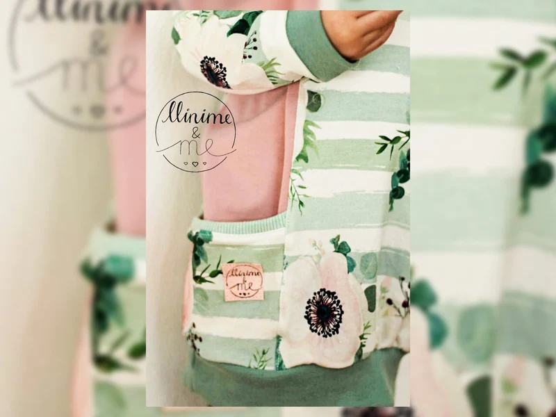 Reststück 25cm - Baumwolljersey Roses auf pastellgrün-creme gestreift
