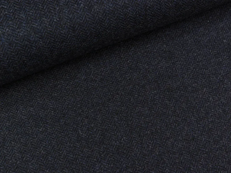Reststück 47cm - Tweed Massimo Fischgrätmuster tiefblau-schwarz