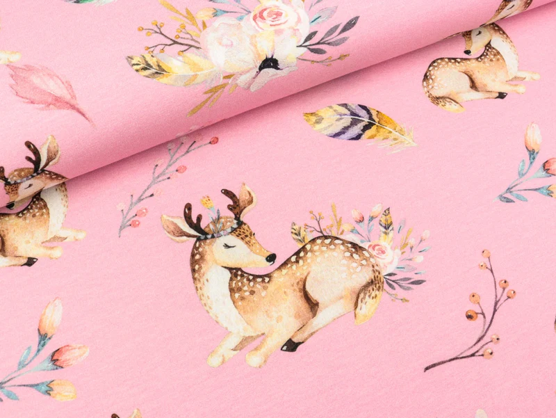 Reststück 40cm - Baumwolljersey My Deer rosa