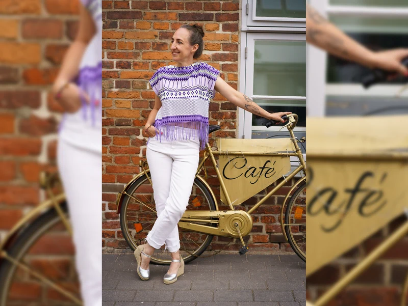 Reststück 250cm - Hamburger Liebe Fringe Me Geometric White mit Fransenborte