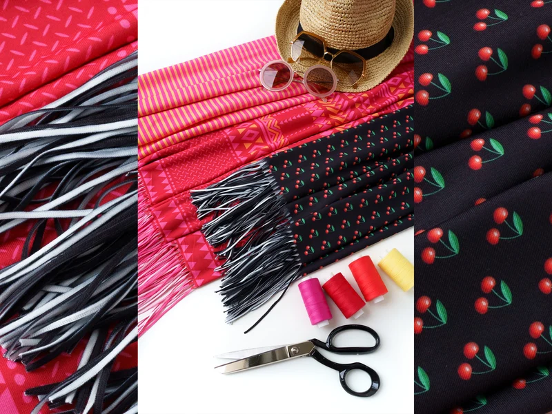 Reststück 288cm - Hamburger Liebe Fringe Me Cherry mit Fransenborte