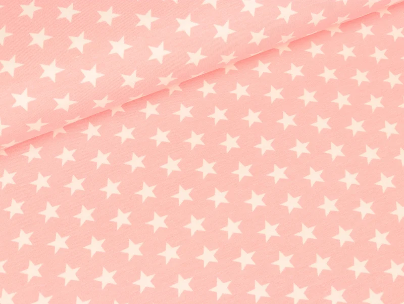 Reststück 21cm - Baumwolljersey Verena Kleine Sterne weiß auf Rosa