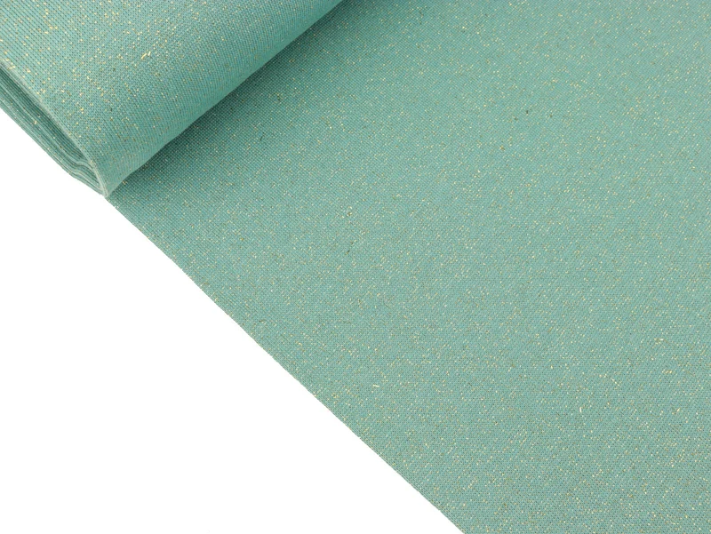 Reststück 32cm - Glatte Bündchenware Sven mint mit goldenem Glitzer
