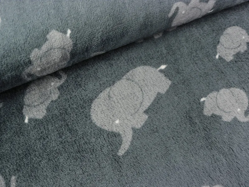 Reststück 49cm - Doubleface Kuschelfleece Elephant and Stars dunkelgrau-bunt