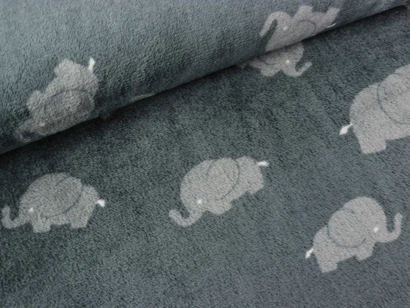 Reststück 49cm - Doubleface Kuschelfleece Elephant and Stars dunkelgrau-bunt