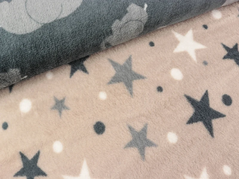 Reststück 49cm - Doubleface Kuschelfleece Elephant and Stars dunkelgrau-bunt