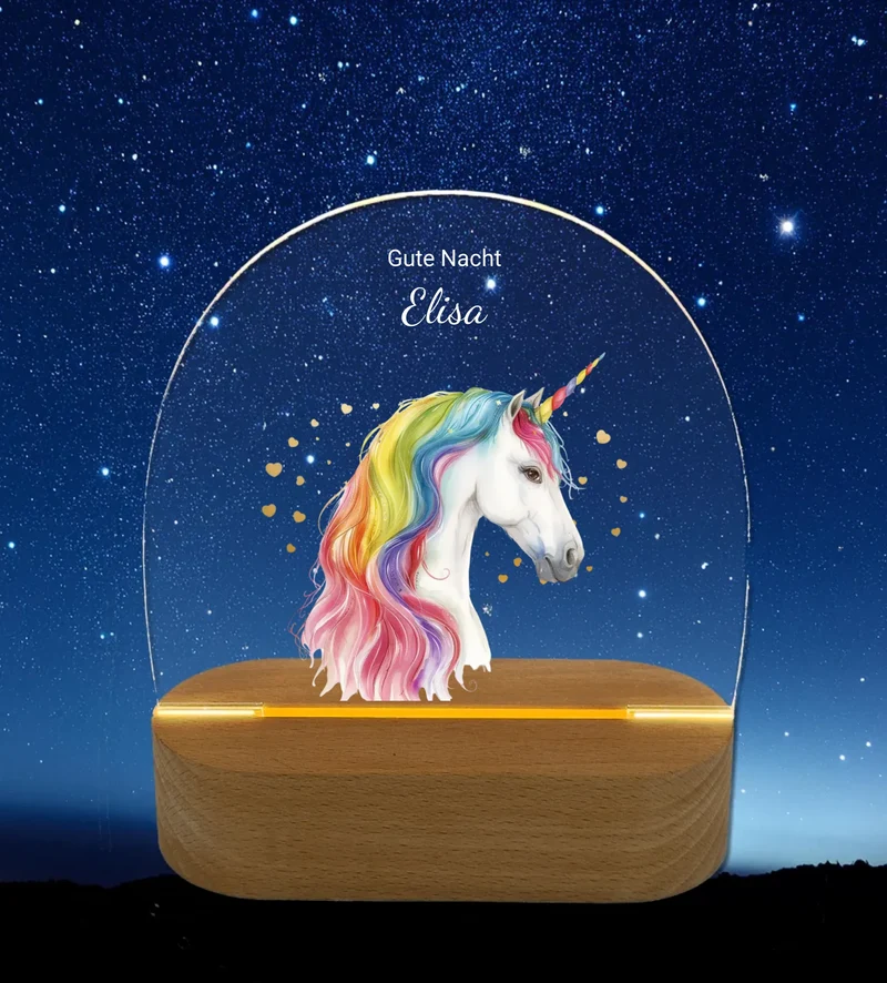 Personalisiertes Baby & Kinder LED Nachtlicht Einhörner / Bauernhof / Safari Tiere - Kinderzimmerdeko