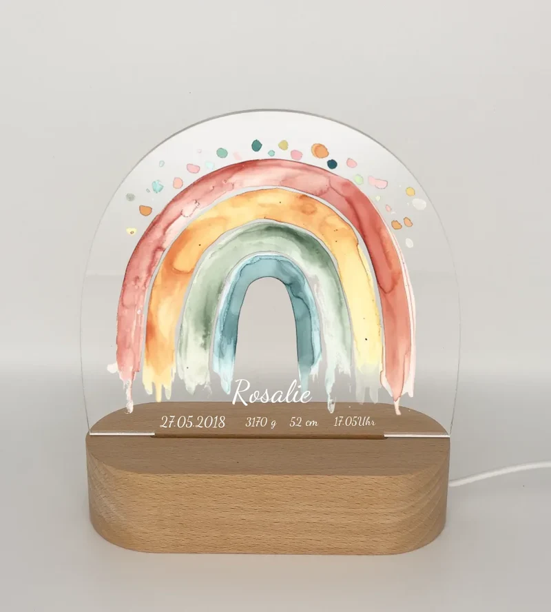 Personalisiertes Baby & Kinder LED Nachtlicht Regenbogen mit Namen & Geburtsdaten Geburtsgeschenk & Taufgeschenk