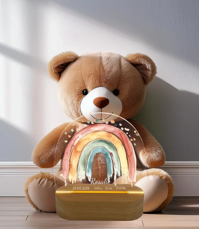 Personalisiertes Baby & Kinder LED Nachtlicht Regenbogen mit Namen & Geburtsdaten Geburtsgeschenk & Taufgeschenk