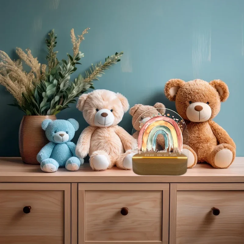 Personalisiertes Baby & Kinder LED Nachtlicht Regenbogen mit Namen & Geburtsdaten Geburtsgeschenk & Taufgeschenk