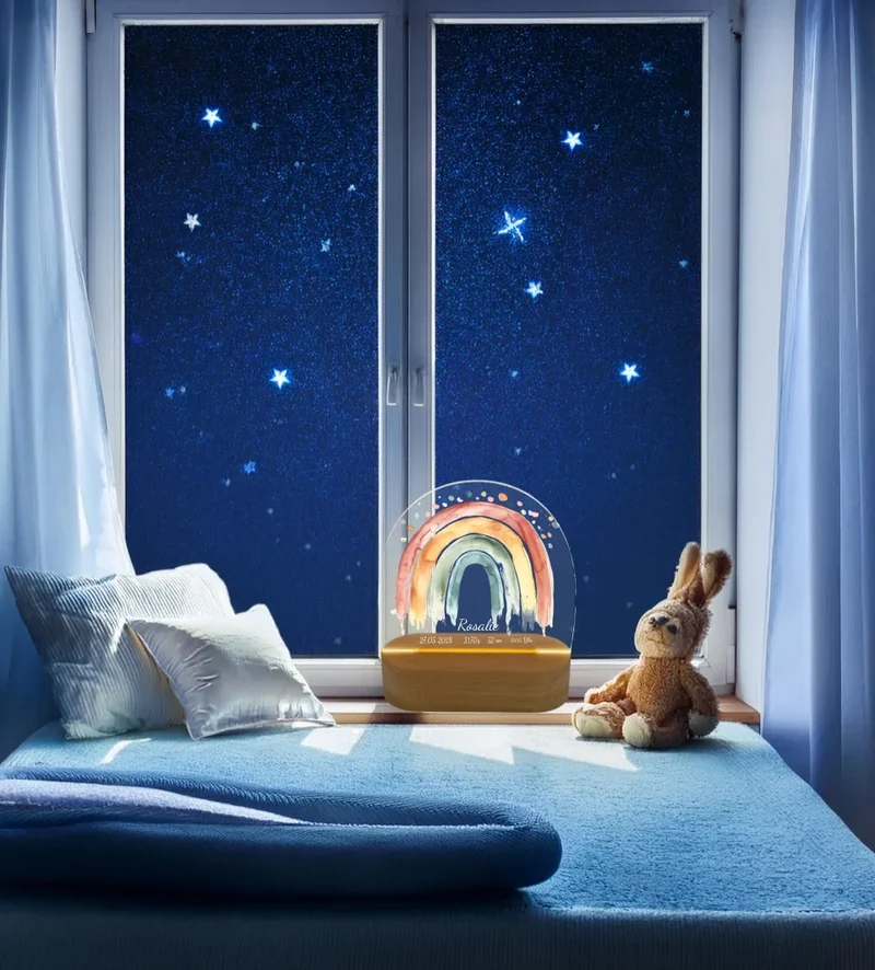 Personalisiertes Baby & Kinder LED Nachtlicht Regenbogen mit Namen & Geburtsdaten Geburtsgeschenk & Taufgeschenk