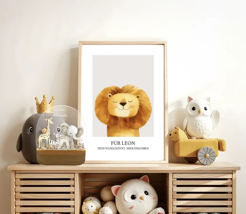 Personalisiertes "Gute Nacht" Baby & Kinder LED Nachtlicht Safari Tiere mit Namen / Text