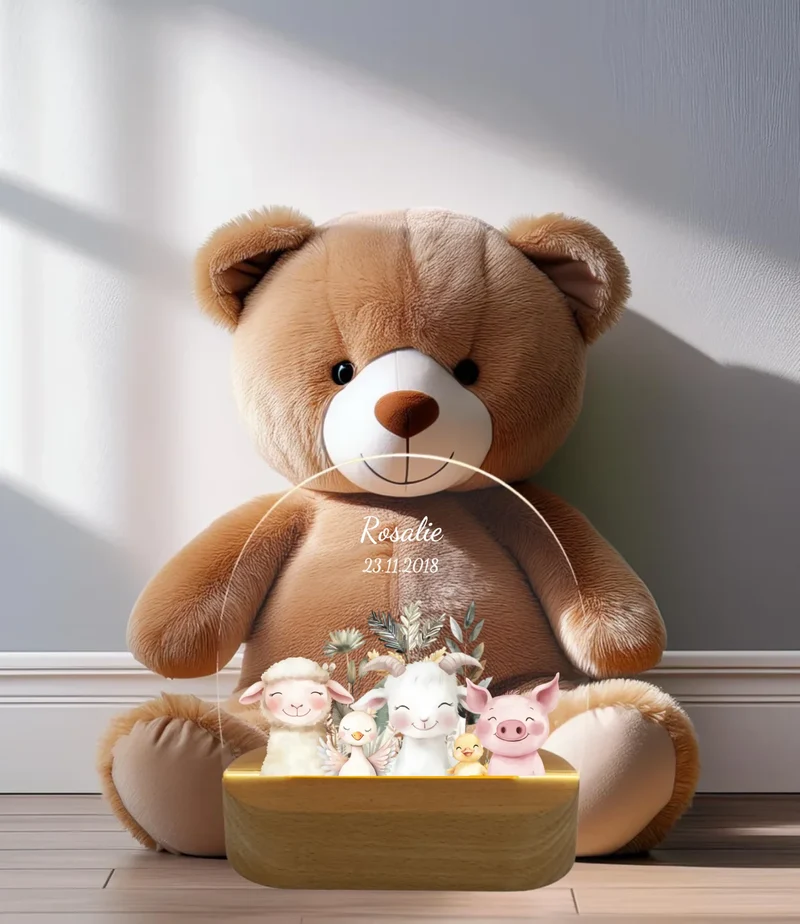 Personalisiertes Baby & Kinder LED Nachtlicht Bauernhof Tiere mit Namen / Text Geburtsgeschenk & Taufgeschenk