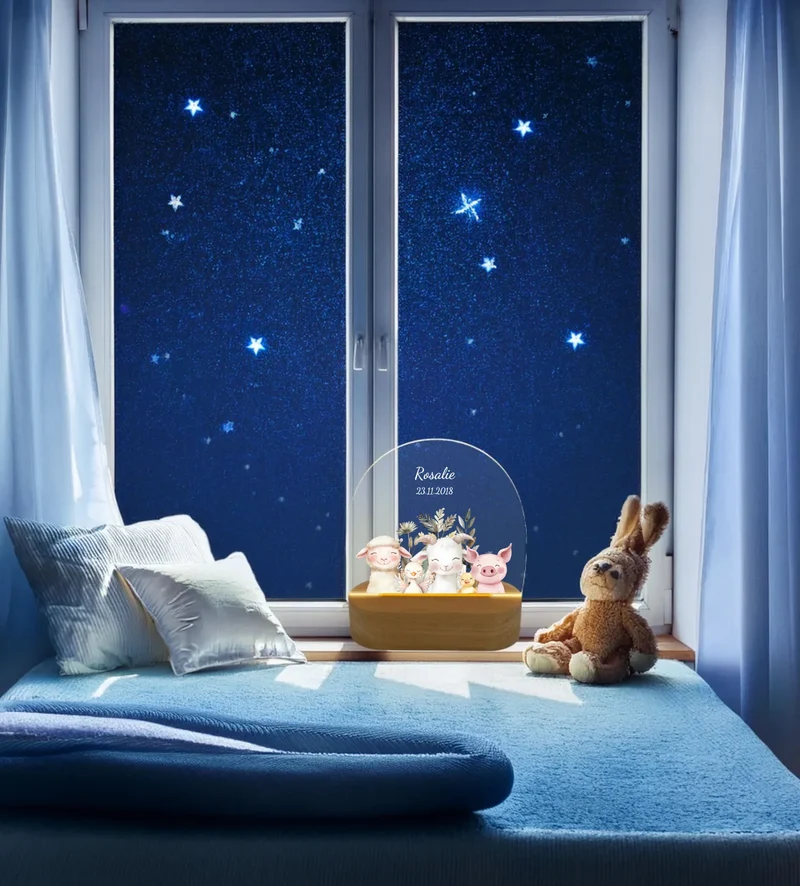 Personalisiertes Baby & Kinder LED Nachtlicht Bauernhof Tiere mit Namen / Text Geburtsgeschenk & Taufgeschenk