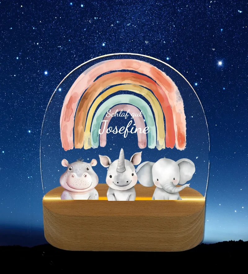 Personalisiertes Baby & Kinder LED Nachtlicht 1-3 Tiere Safari mit Namen Geburtsgeschenk & Taufgeschenk