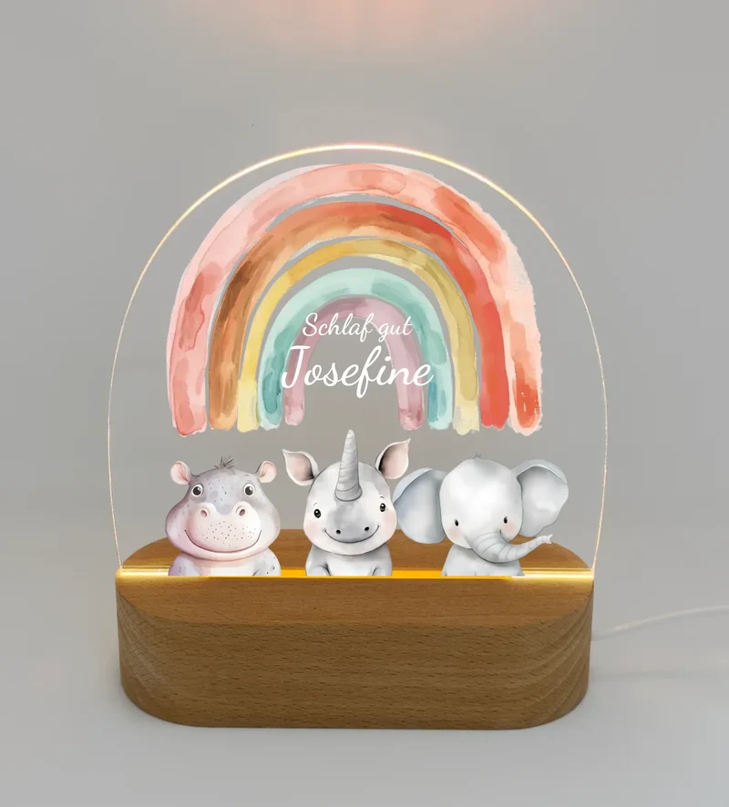 Personalisiertes Baby & Kinder LED Nachtlicht 1-3 Tiere Safari mit Namen Geburtsgeschenk & Taufgeschenk