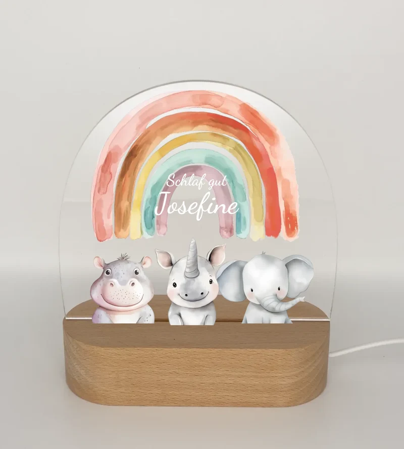 Personalisiertes Baby & Kinder LED Nachtlicht 1-3 Tiere Safari mit Namen Geburtsgeschenk & Taufgeschenk