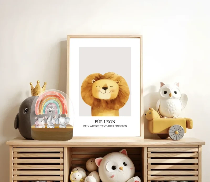 Personalisiertes Baby & Kinder LED Nachtlicht 1-3 Tiere Safari mit Namen Geburtsgeschenk & Taufgeschenk