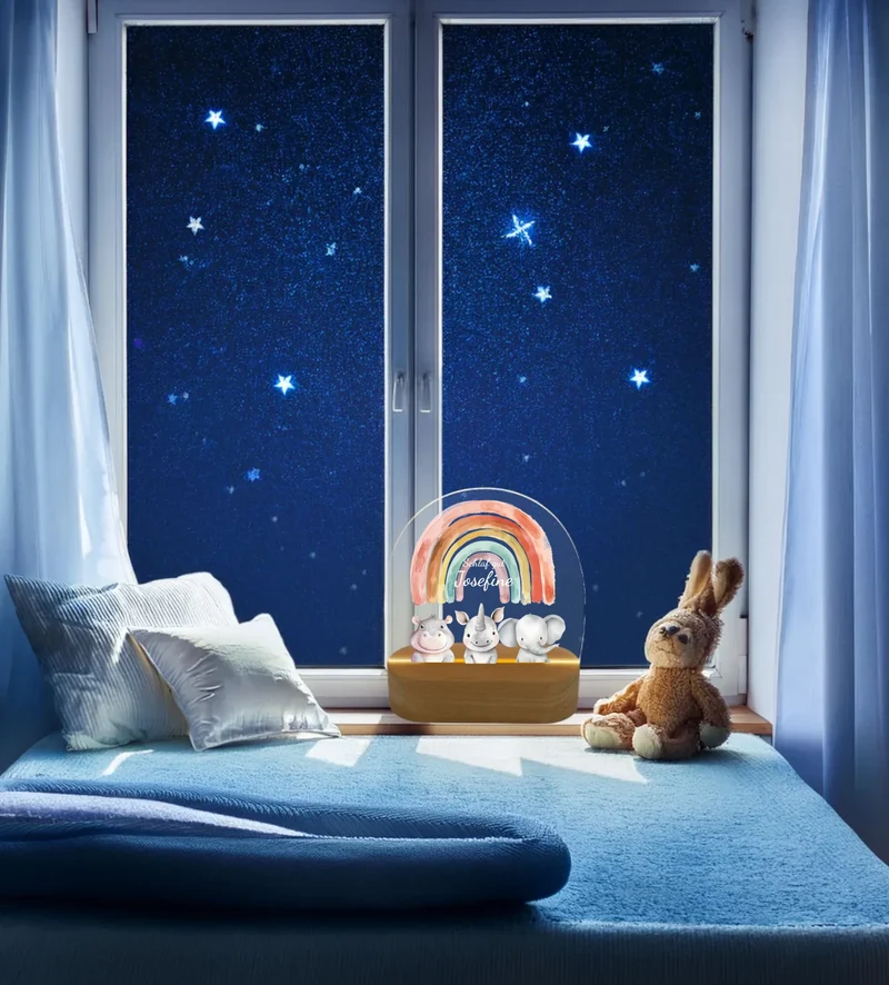 Personalisiertes Baby & Kinder LED Nachtlicht 1-3 Tiere Safari mit Namen Geburtsgeschenk & Taufgeschenk