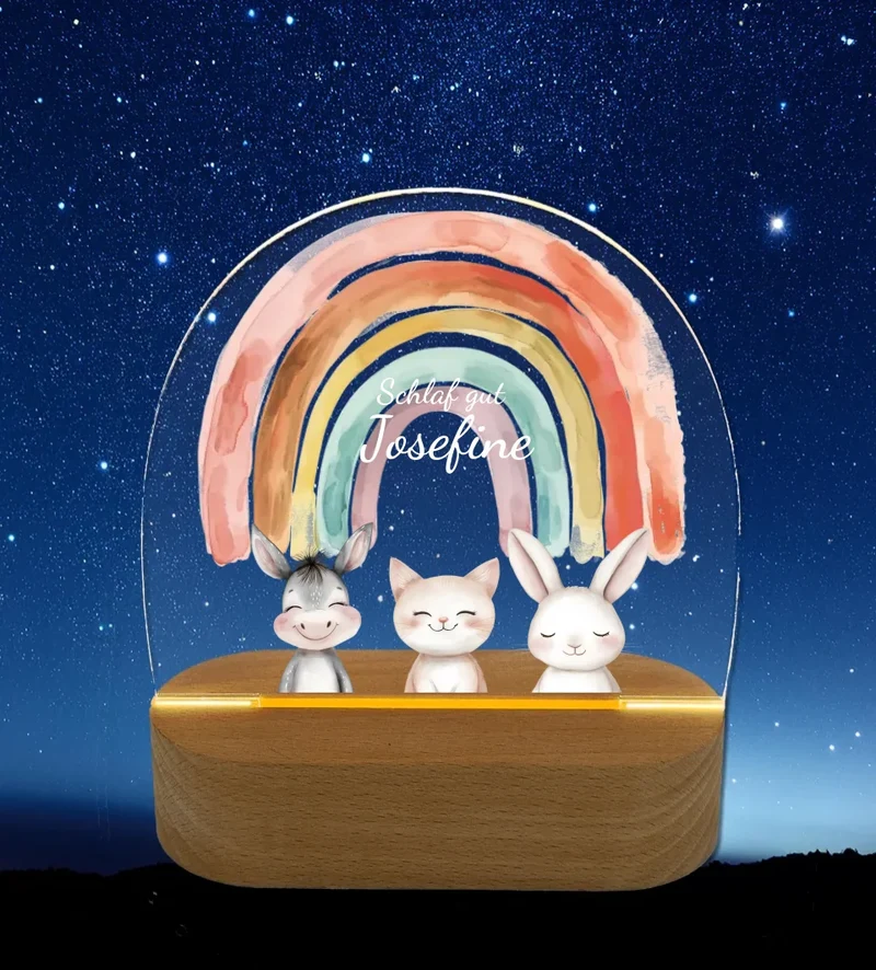 Personalisiertes Baby & Kinder LED Nachtlicht 1-3 Tiere Bauernhof mit Namen Geburtsgeschenk & Taufgeschenk