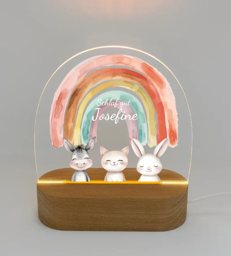 Personalisiertes Baby & Kinder LED Nachtlicht 1-3 Tiere Bauernhof mit Namen Geburtsgeschenk & Taufgeschenk