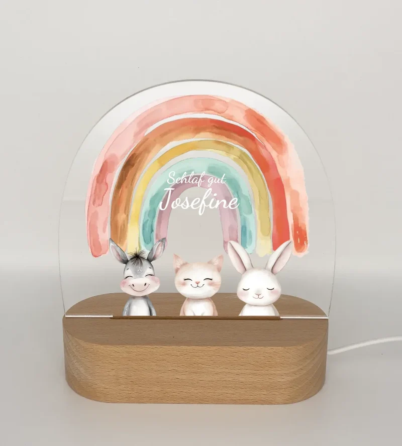 Personalisiertes Baby & Kinder LED Nachtlicht 1-3 Tiere Bauernhof mit Namen Geburtsgeschenk & Taufgeschenk