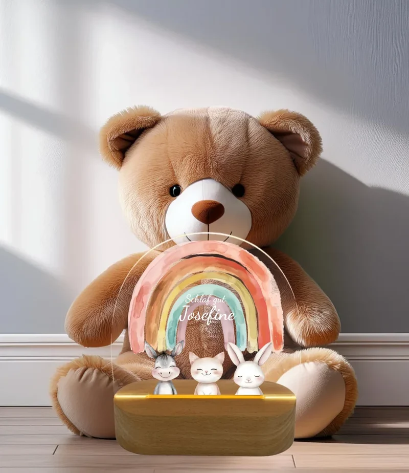 Personalisiertes Baby & Kinder LED Nachtlicht 1-3 Tiere Bauernhof mit Namen Geburtsgeschenk & Taufgeschenk