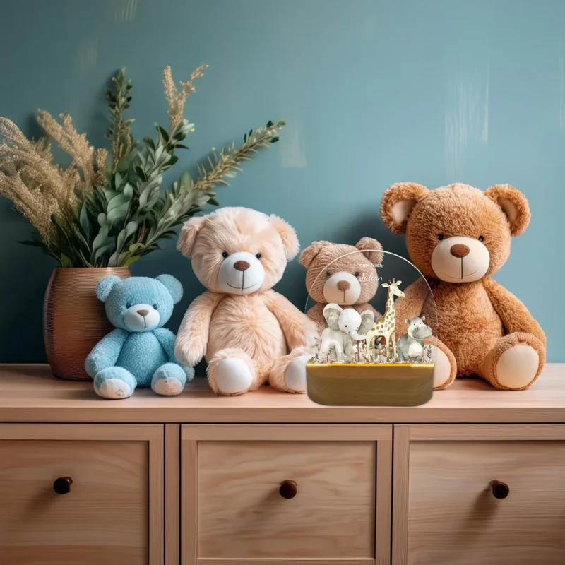 "Gute Nacht" Personalisiertes Baby & Kinder LED Nachtlicht Safari Tiere mit Namen / Text Geburtsgeschenk & Taufgeschenk