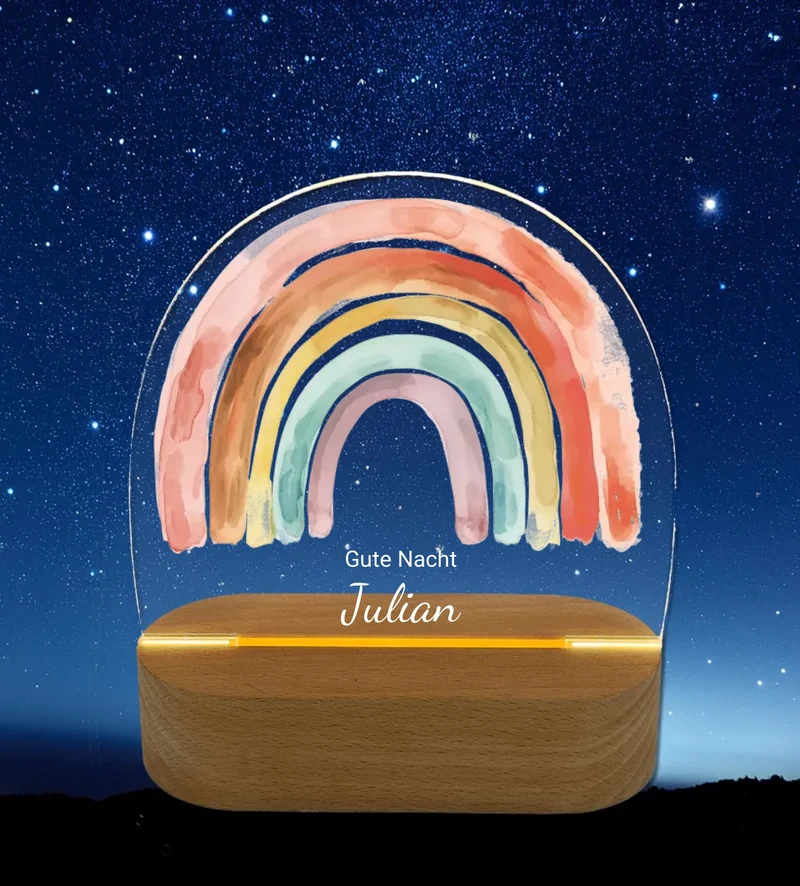 Personalisiertes Baby & Kinder LED Nachtlicht Regenbogen Gute Nacht mit Namen Geburtsgeschenk & Taufgeschenk