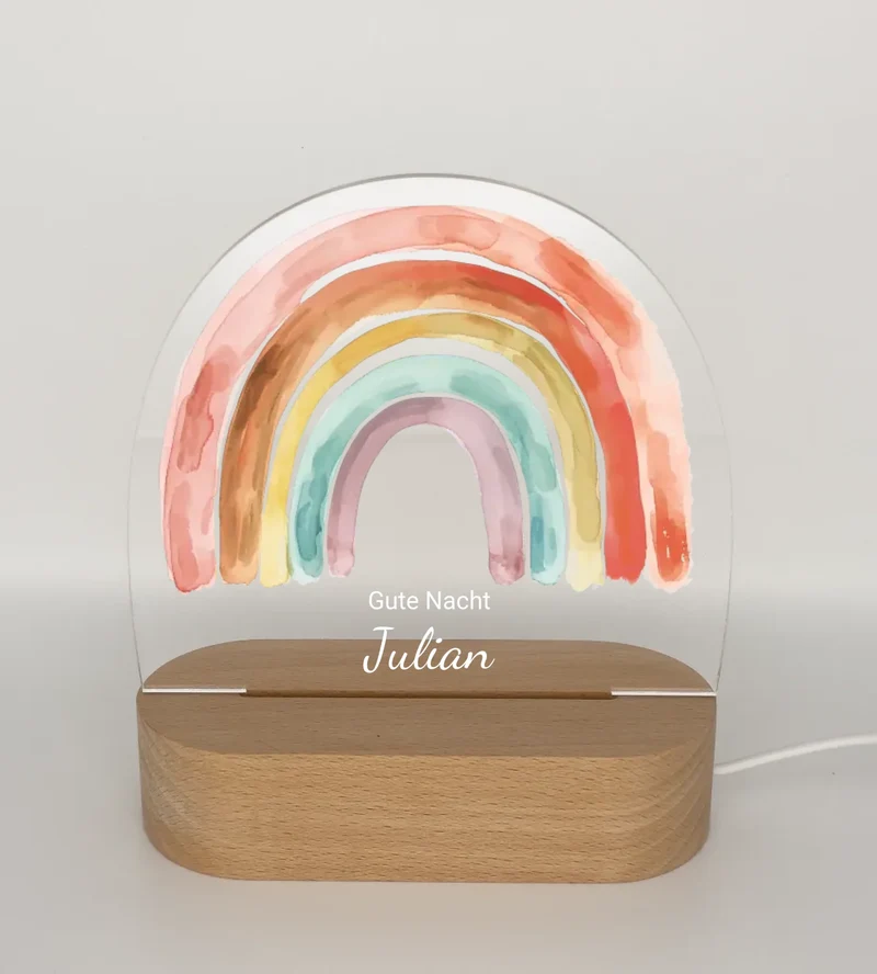 Personalisiertes Baby & Kinder LED Nachtlicht Regenbogen Gute Nacht mit Namen Geburtsgeschenk & Taufgeschenk