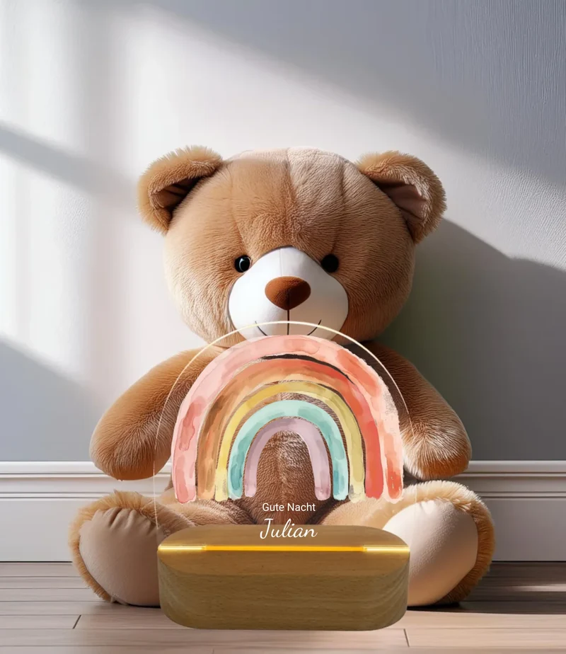 Personalisiertes Baby & Kinder LED Nachtlicht Regenbogen Gute Nacht mit Namen Geburtsgeschenk & Taufgeschenk