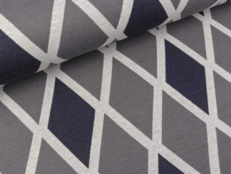 Reststück 57cm - Jacquard Jersey Template Rauten grau-dunkelgrau by Lila-Lotta